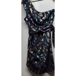 Guess Los Angeles Mini Dress Women Size XL Black Metallic Animal Print Clubwear